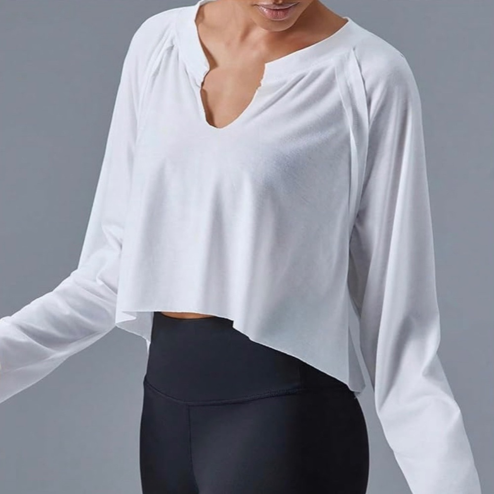 White long sleeve cropped v neck basic casual women’s shirt free people similar